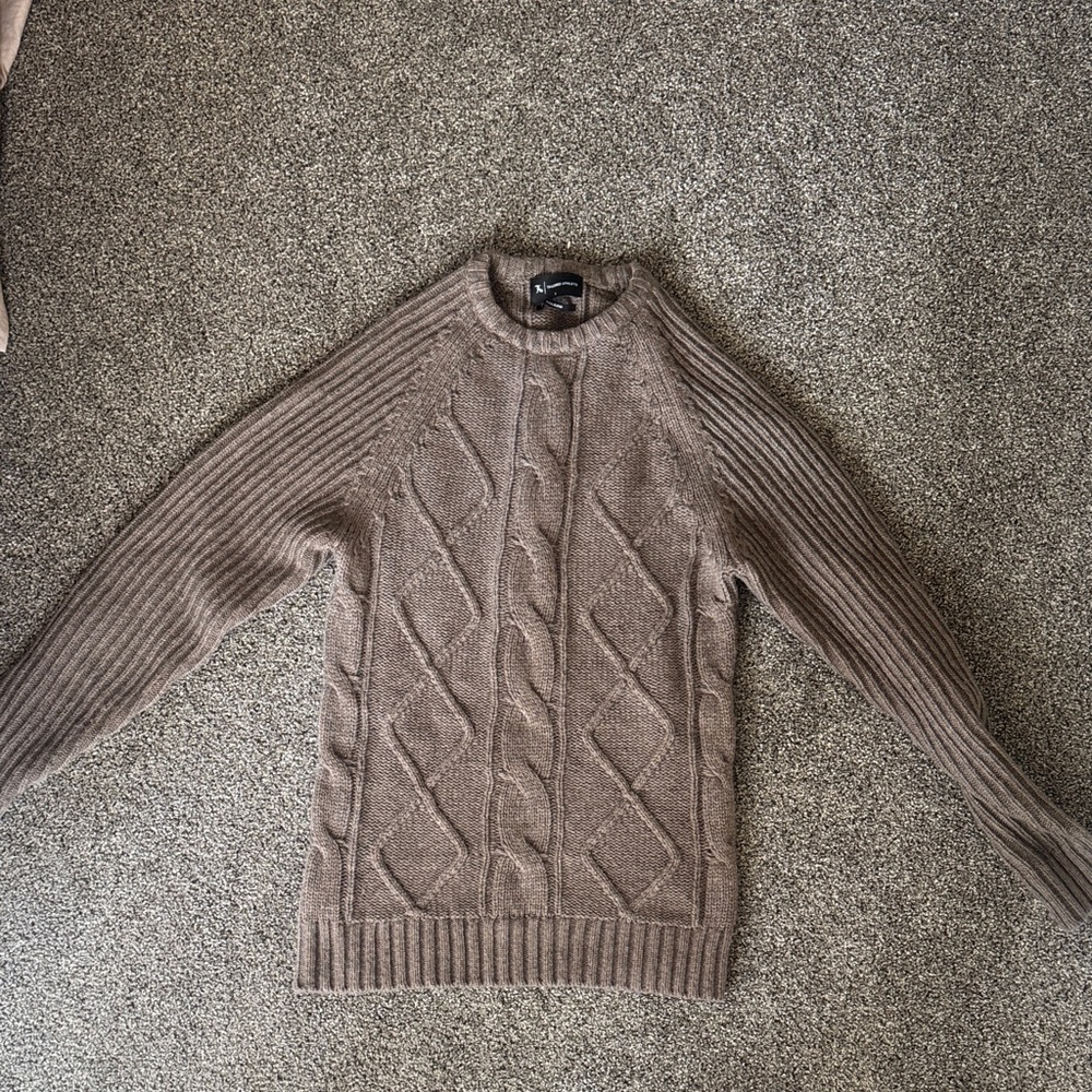 Classic Tan Cable Knit Crewneck Sweater